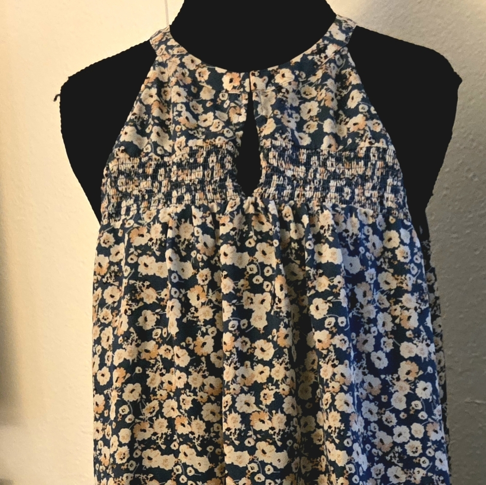 Pleione Floral Navy and White Blouse